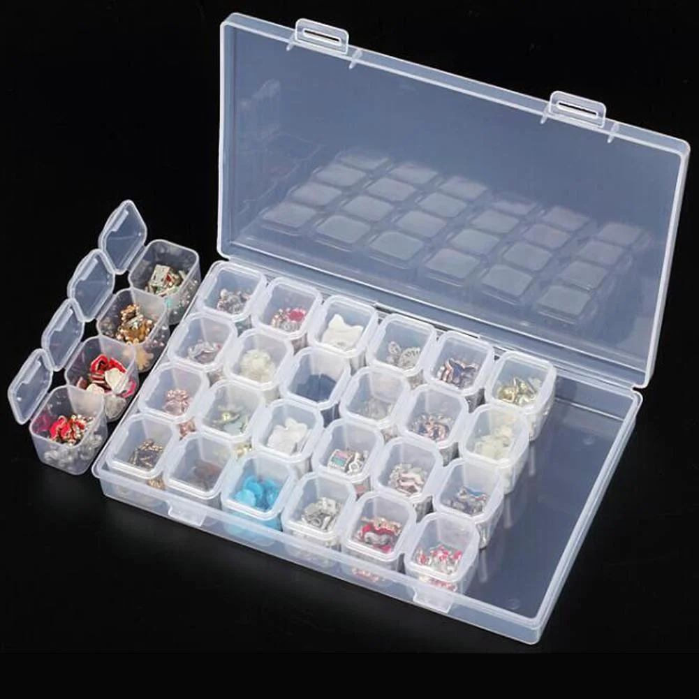 28 Grids Plastic Clear Nail Tools Jewelry Storage Box Case Organizer Beads