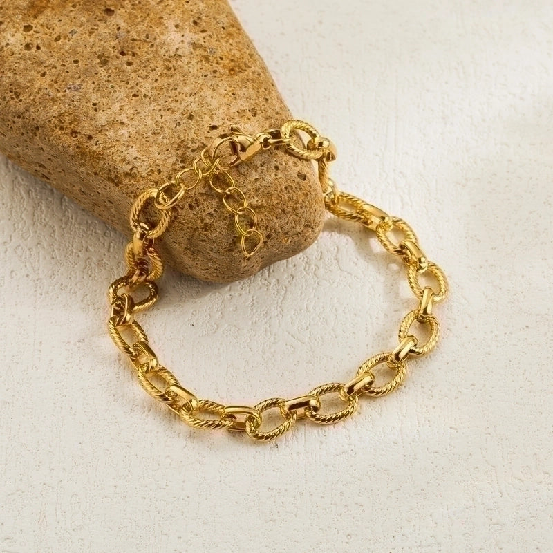 3 Pieces Minimalist Solid Color Stainless Steel Plating 18k Gold Plated Bracelets