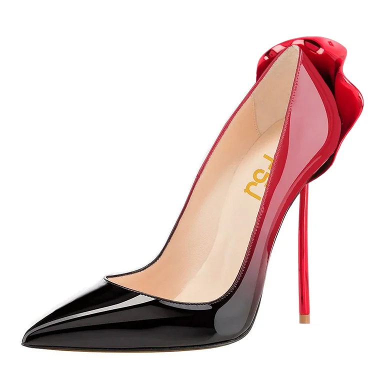Red and Black Gradient Office Heels Patent Leather Pumps |FSJ Shoes
