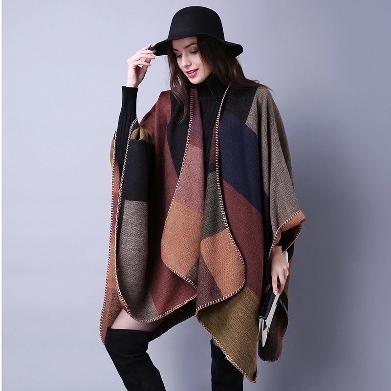 Women’s Retro Lattice Imitation Cashmere Sewing Shawls