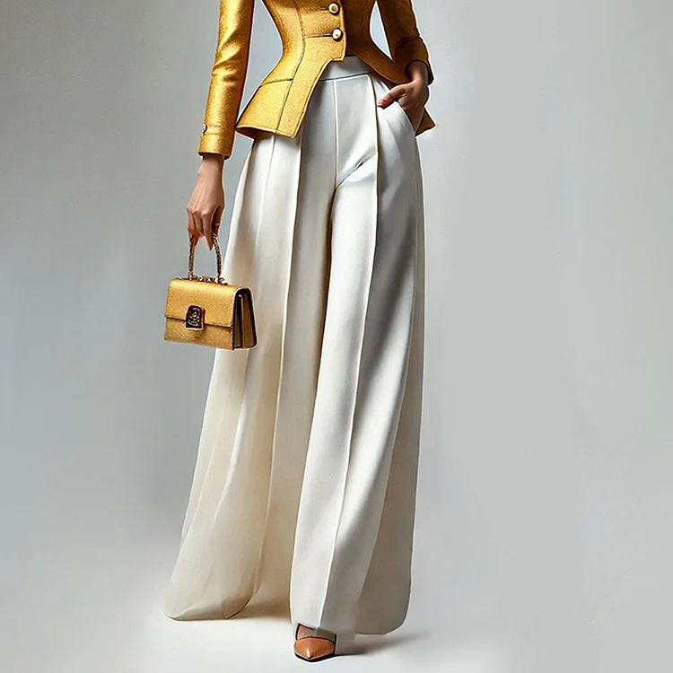 Formal High Rise Slant Pocket Pleated Wide Leg Pants