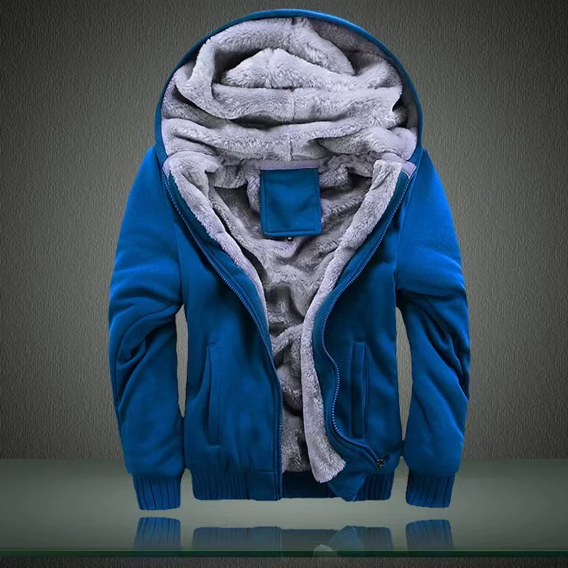 Men's Solid Color Hooded Plus Fleece Thick Cardigan Jacket