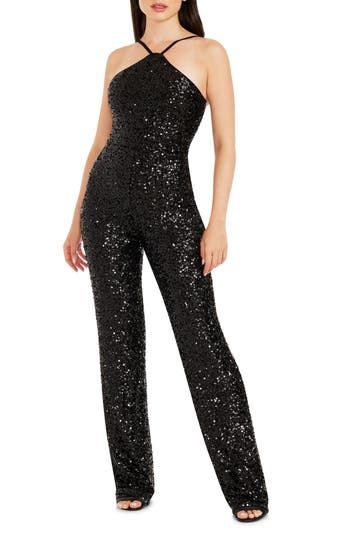 Lussooy Fashion Halter Black Sequins Women's Party Jumpsuit  
