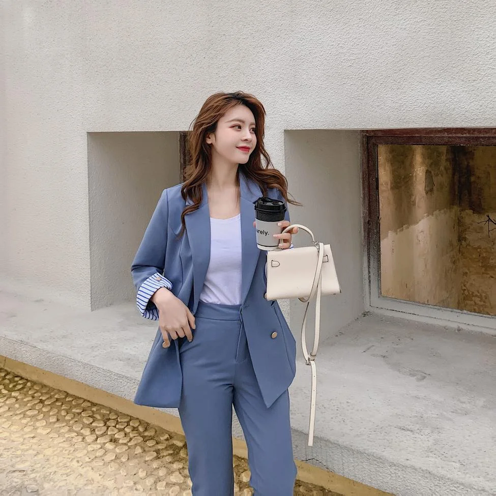New Fashion Spring Summer Women Office Lady Slim Blazer Pants Two-Piece Set Suits Female