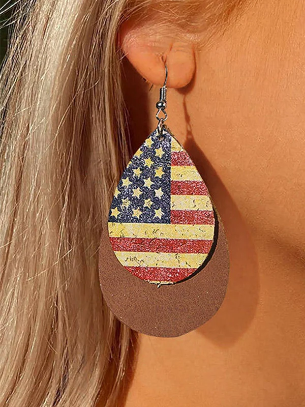 Vintage America Flag Water Drop Earrings