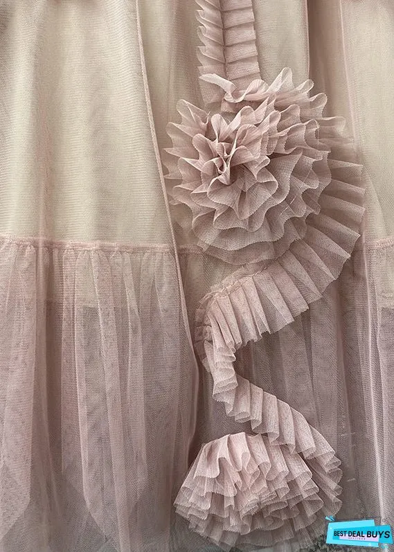 Women Camel Patchwork Floral Tulle A Line Skirt Spring