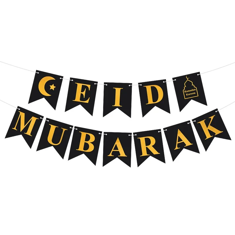 EID Mubarak Banner Glitter Star Moon Letter Paper Bunting Garland Islamic Muslim Party Ramadan Kareem Decorations for Home 2022