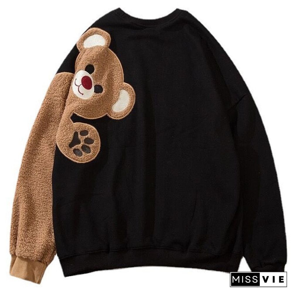 Korean Style Loose Couple Hoodies Sweatshirts Autumn Winter Female Crew Neck Long Sleeve Casual Streetwear Oversized Clothes Top