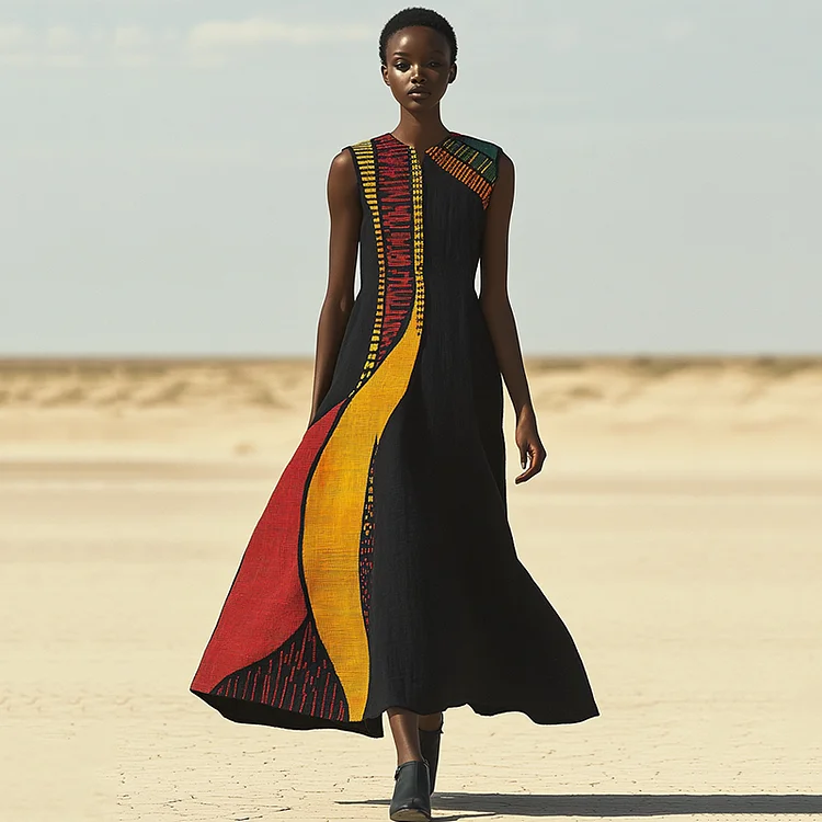 Women's Black Juneteenth Patchwork Comfort Contrast Tank Dress