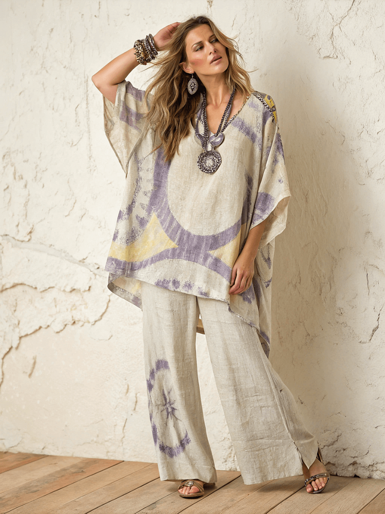 Cotton and linen women's loose suit