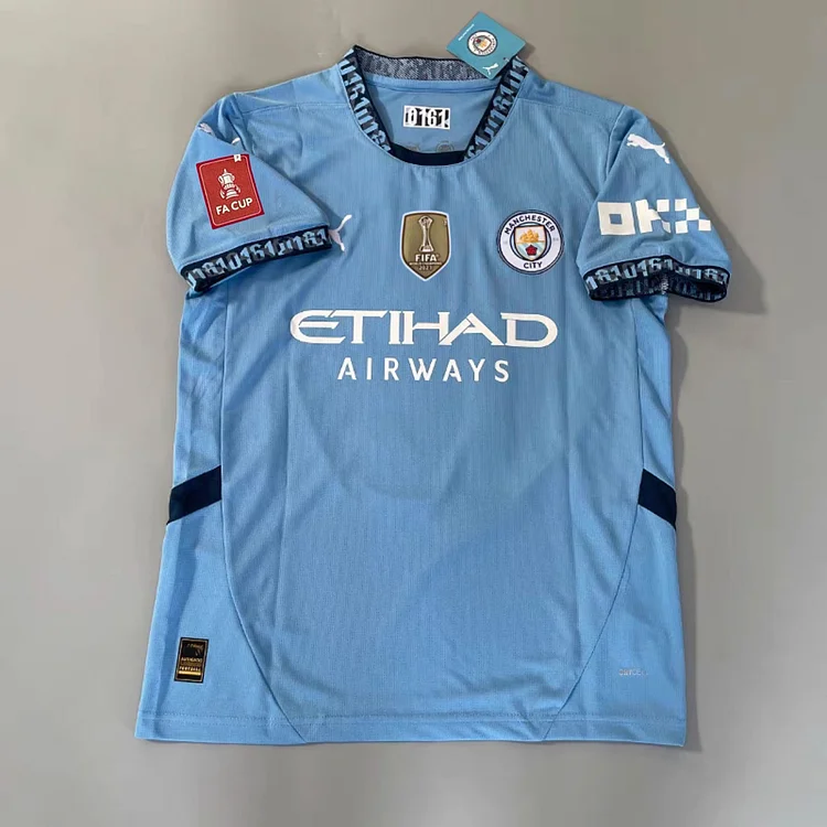 Manchester City 24/25 FA Cup Final Home Jersey (Printed: FA Cup Armband + 2023 Club World Cup Champion Gold Badge)