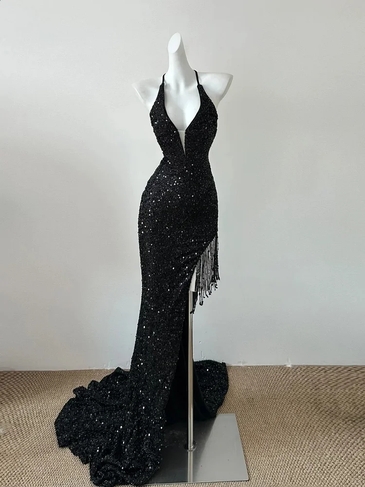 Black Sequin Evening Dresses,Sleeveless Party Prom Dress  25476