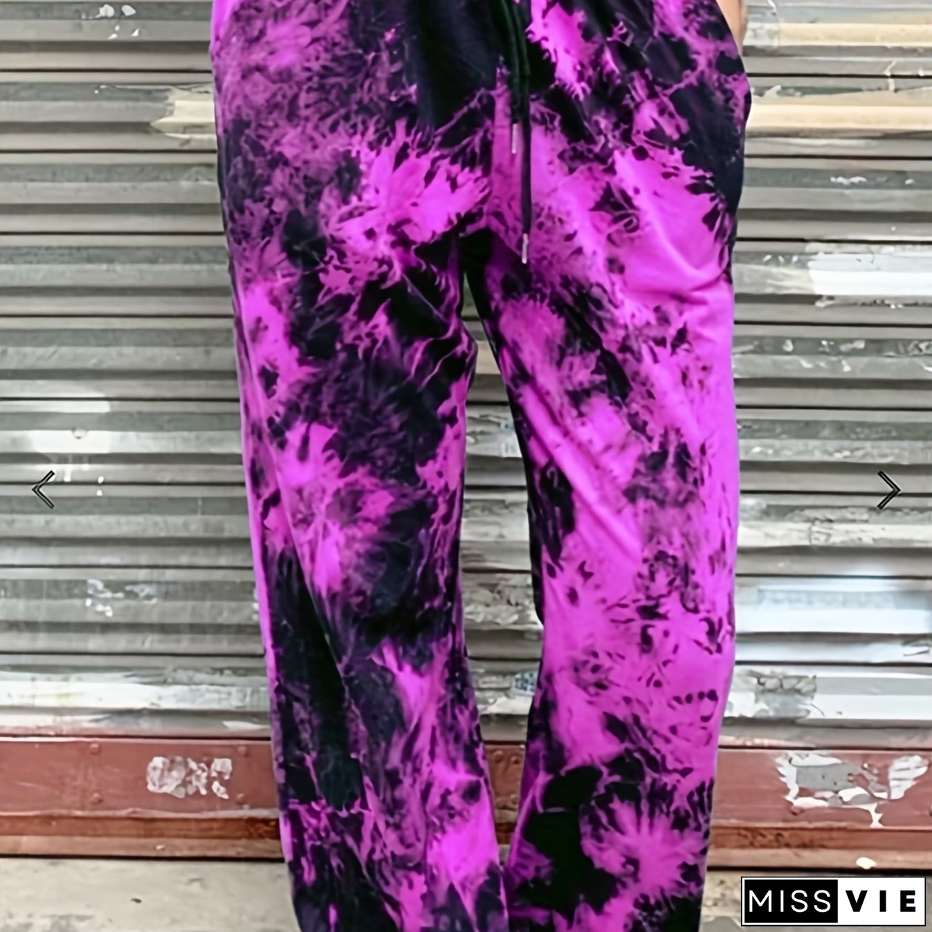 Plus Size Casual Pants, Women's Plus Tie Dye High Waist Harem Drawstring Pants With Pockets