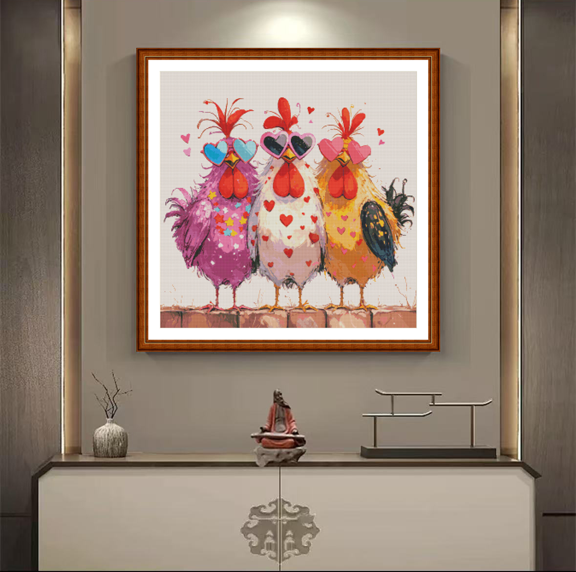 1set DIY Printed Cross Stitch Kit [ZZ7084- Heart to Heart Three color chicken]textile cross stitch Painting Fairy Cross Stitch
