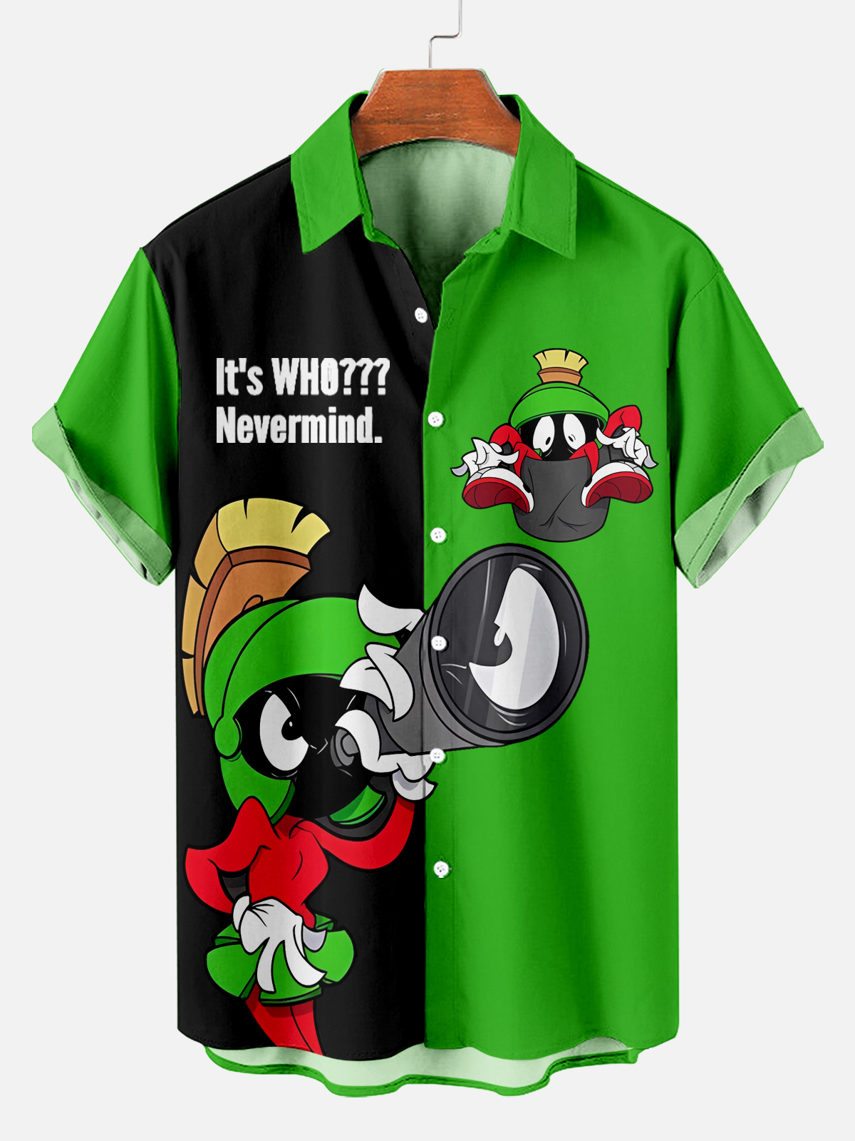 Men's Classic Cartoon It's WH0???Nevermind Contrast Color Short Sleeve Shirt PLUSCLOTHESMAN