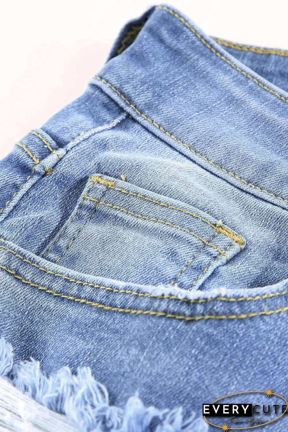 Sky Blue Ripped Tassel Bermuda Jean Shorts