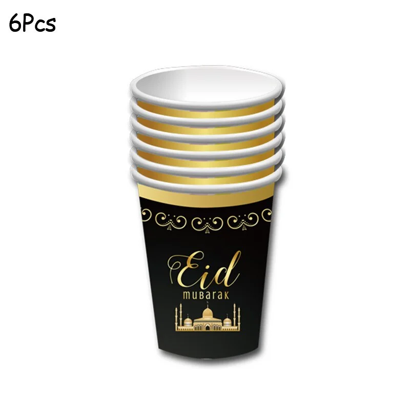 1set Eid Mubarak Disposable Tableware Paper Plates Cups for Ramadan Kareem Decoration Islamic Muslim Festival Party Supplies
