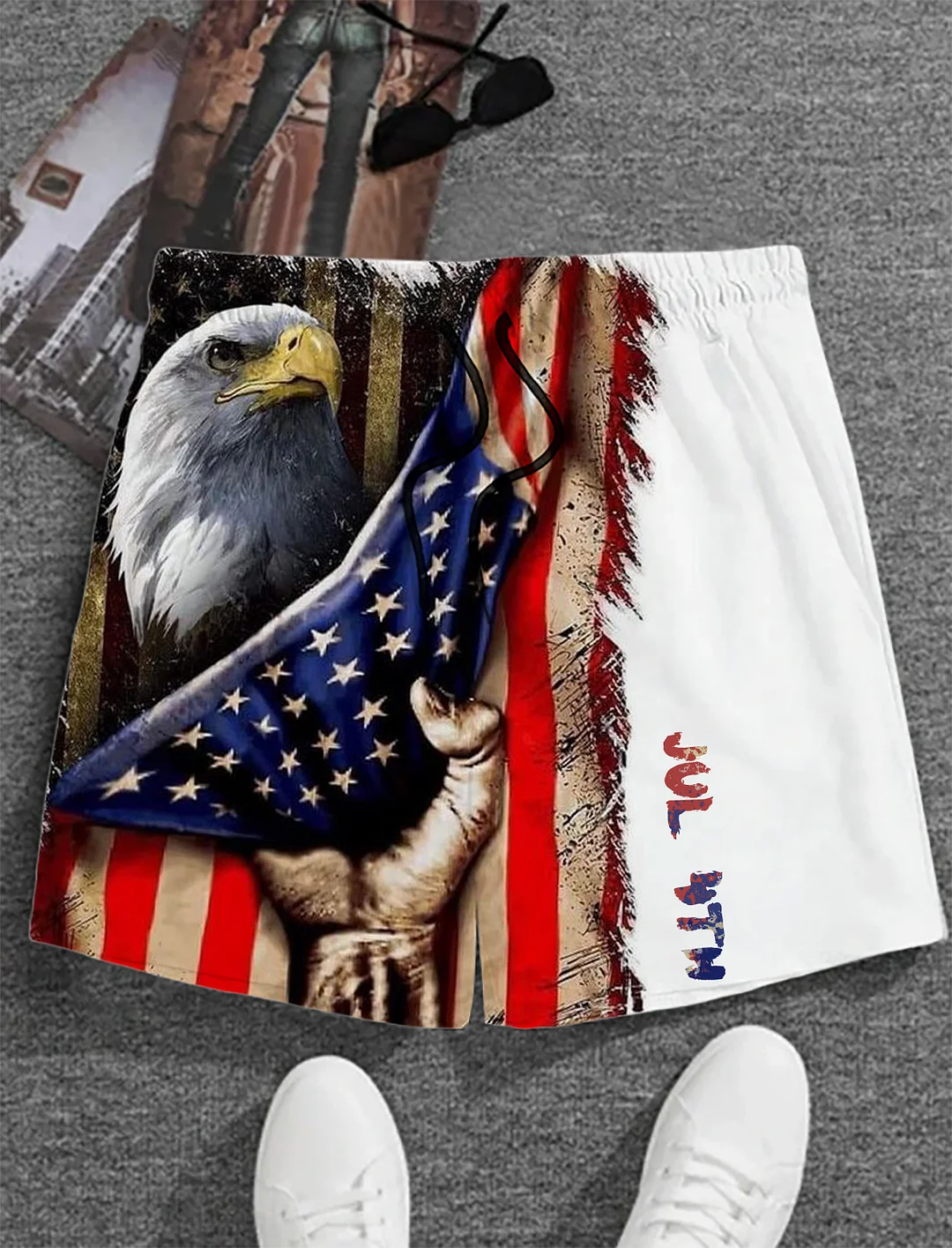 Men's Independence Day Flag Eagle Art Print Casual Shorts