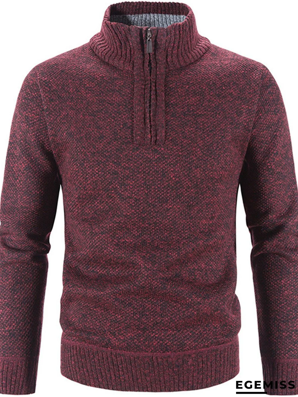 Men's Stand Collar Half Zipper Pullover Solid Color Knitting Sweater | EGEMISS