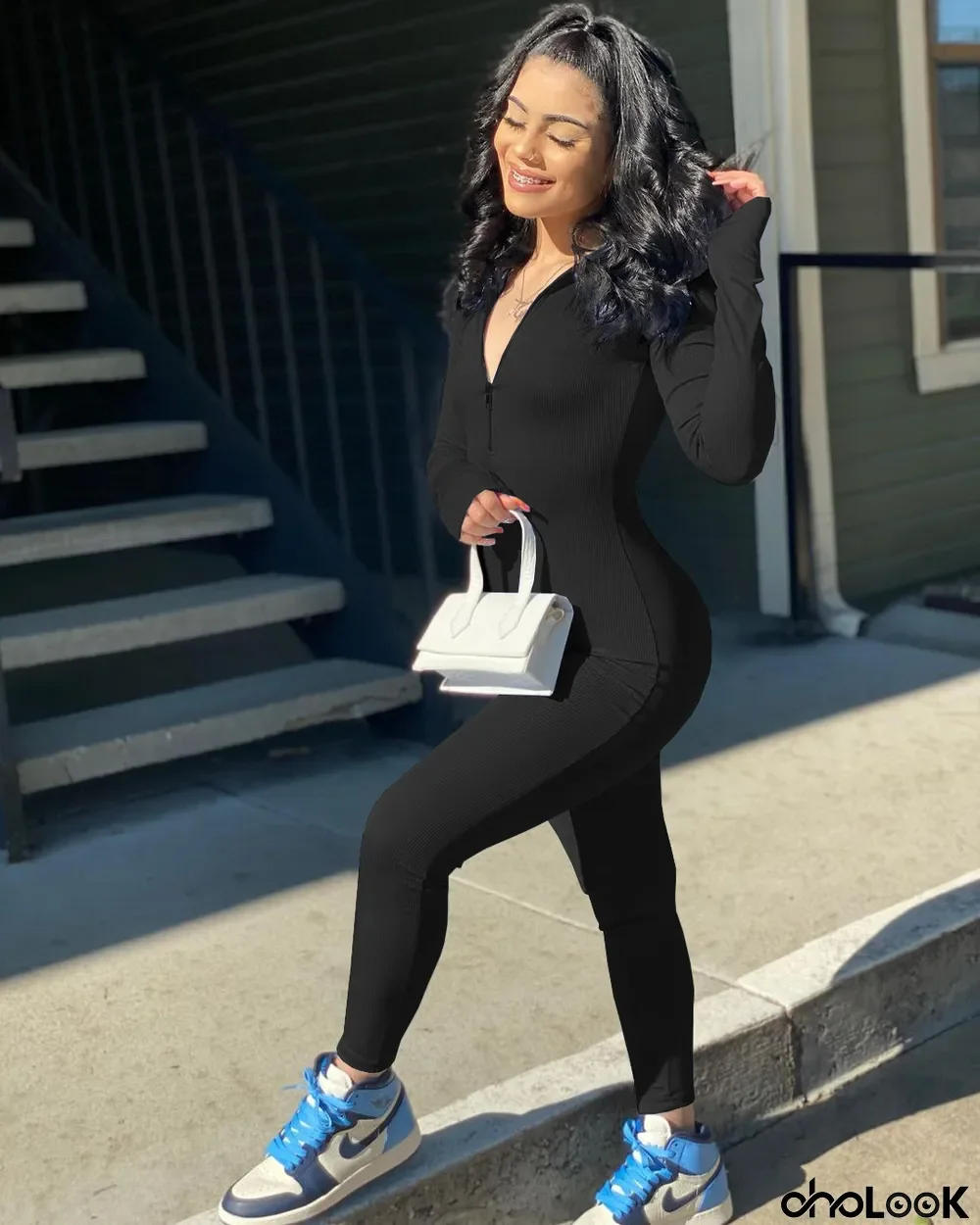 Casual Solid Long Sleeve Slim Jumpsuit
