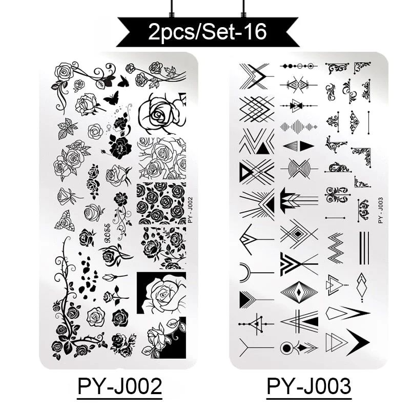 PICT YOU Stamping Plates Kits Striped Line Flowers Stamp Plate Tropical Geometry Lace Halloween Pumpkin Nail  Image Plate-Nail Inspo