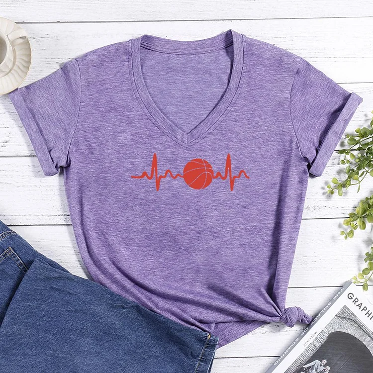 Basketball heartbeat V-neck T Shirt-Annaletters