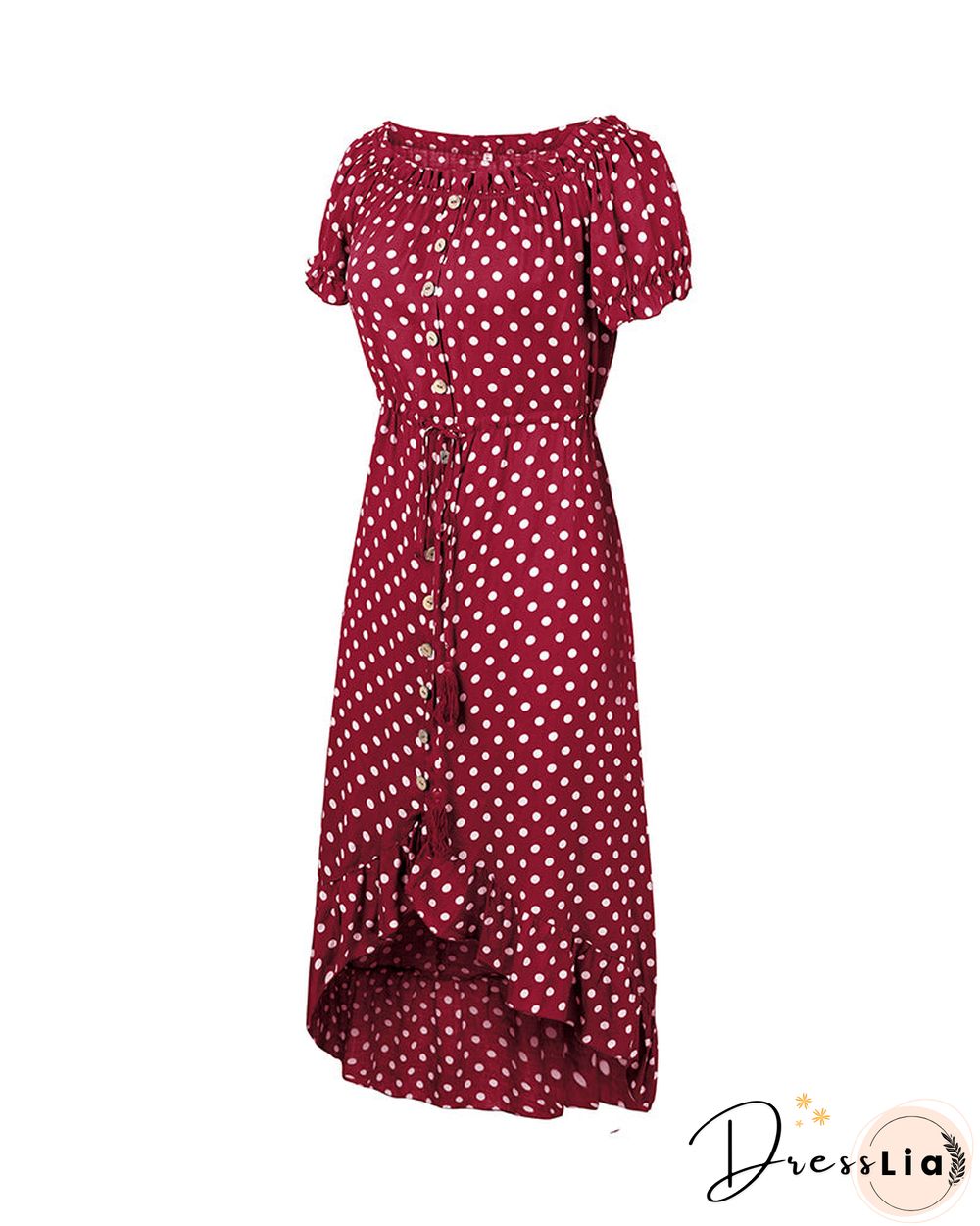 Off Shoulder Polka Dot Button Down Maxi Dress