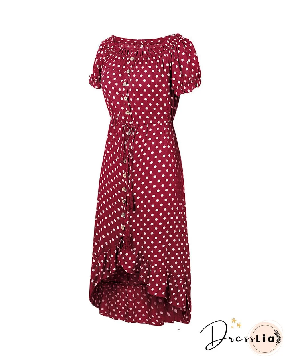 Off Shoulder Polka Dot Button Down Maxi Dress