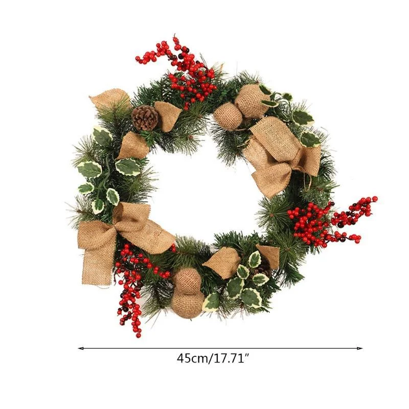 18'' Artificial Wreath With LED Light Pine Cone Christmas Garland For Front Door