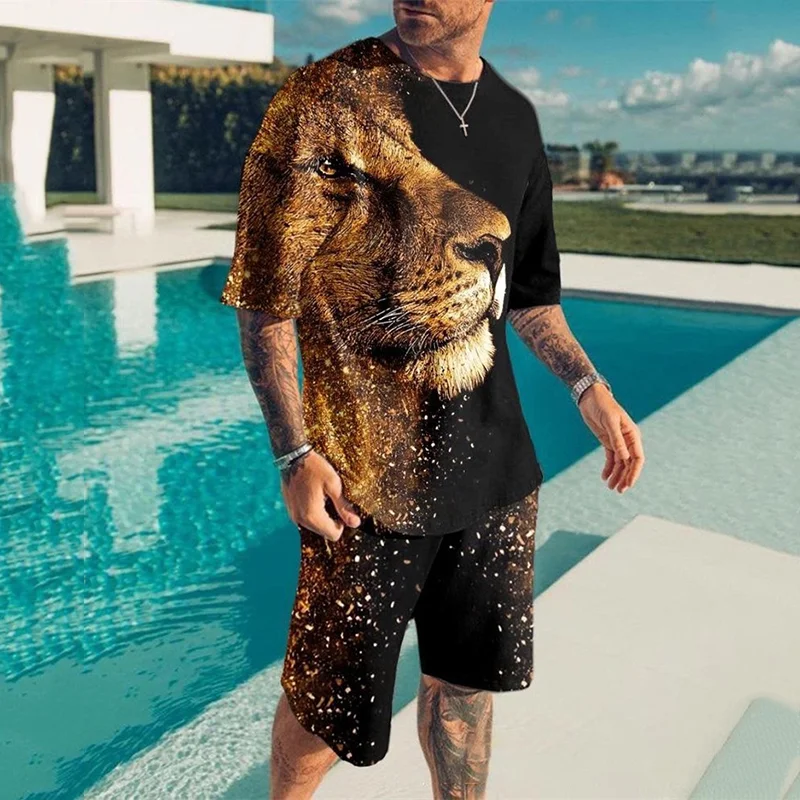 Black Lion Print T-Shirt Set