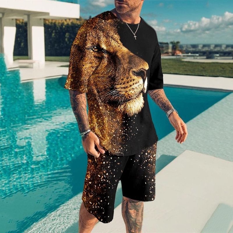 Black Lion Print T-Shirt Set