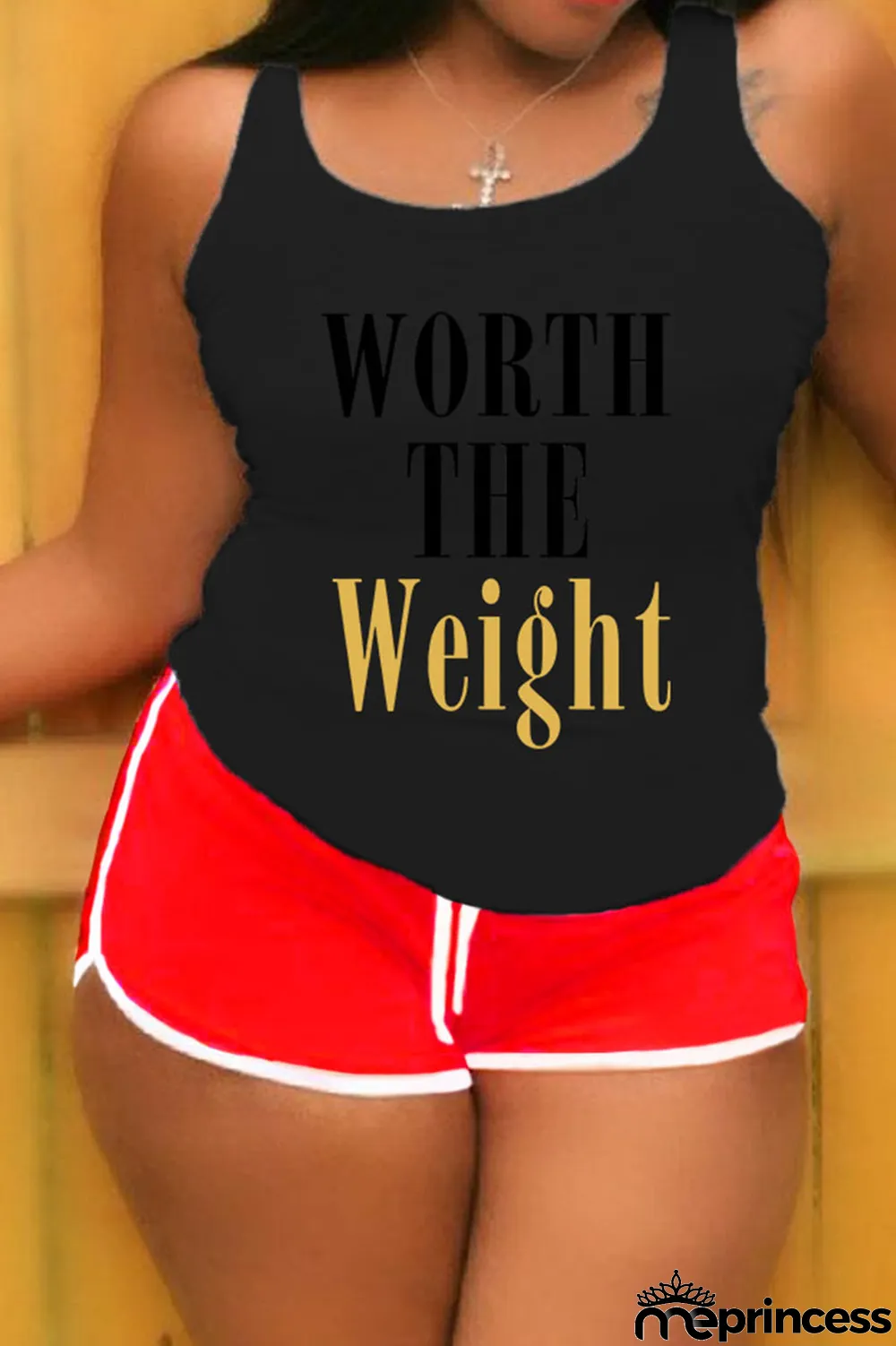 Black Plus Size Casual Letter Print Patchwork U Neck Plus Size Two Pieces