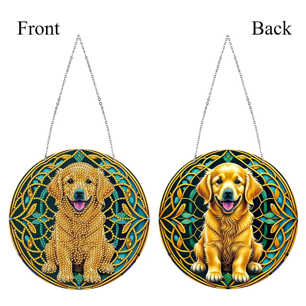 DIY Dog Crystal Diamond Pendant Single-sided 5D Round for Home Garden