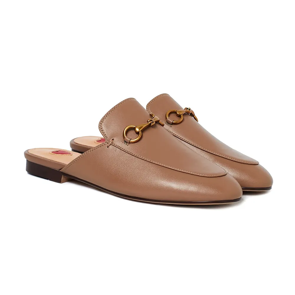 Red Heart Buckle Brown Mules Shoes-vocosishoes