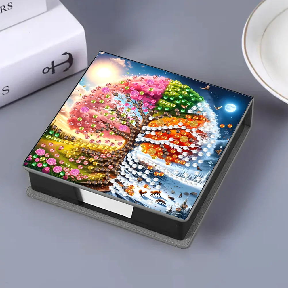 PU Tree Diamond Painting Notecard Box with Papers for DIY Art Craft