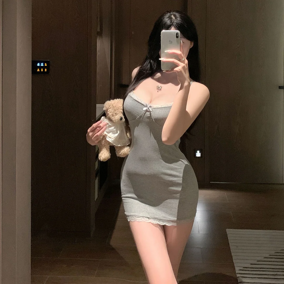 Uveng Night Vows Tiffet Lingerie Pure Lust Wind With Chest Pads Hanging Aja Lace Splicing Bag Butt Skirt Dress Short Skirt