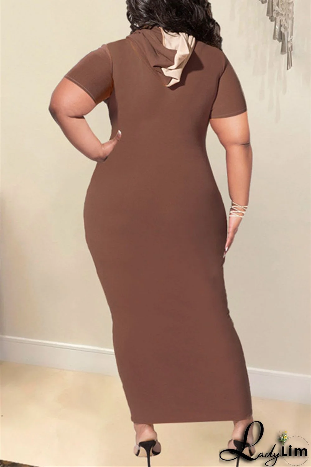 Black Fashion Casual Solid Split Joint Hooded Collar Short Sleeve Dress Plus Size Dresses