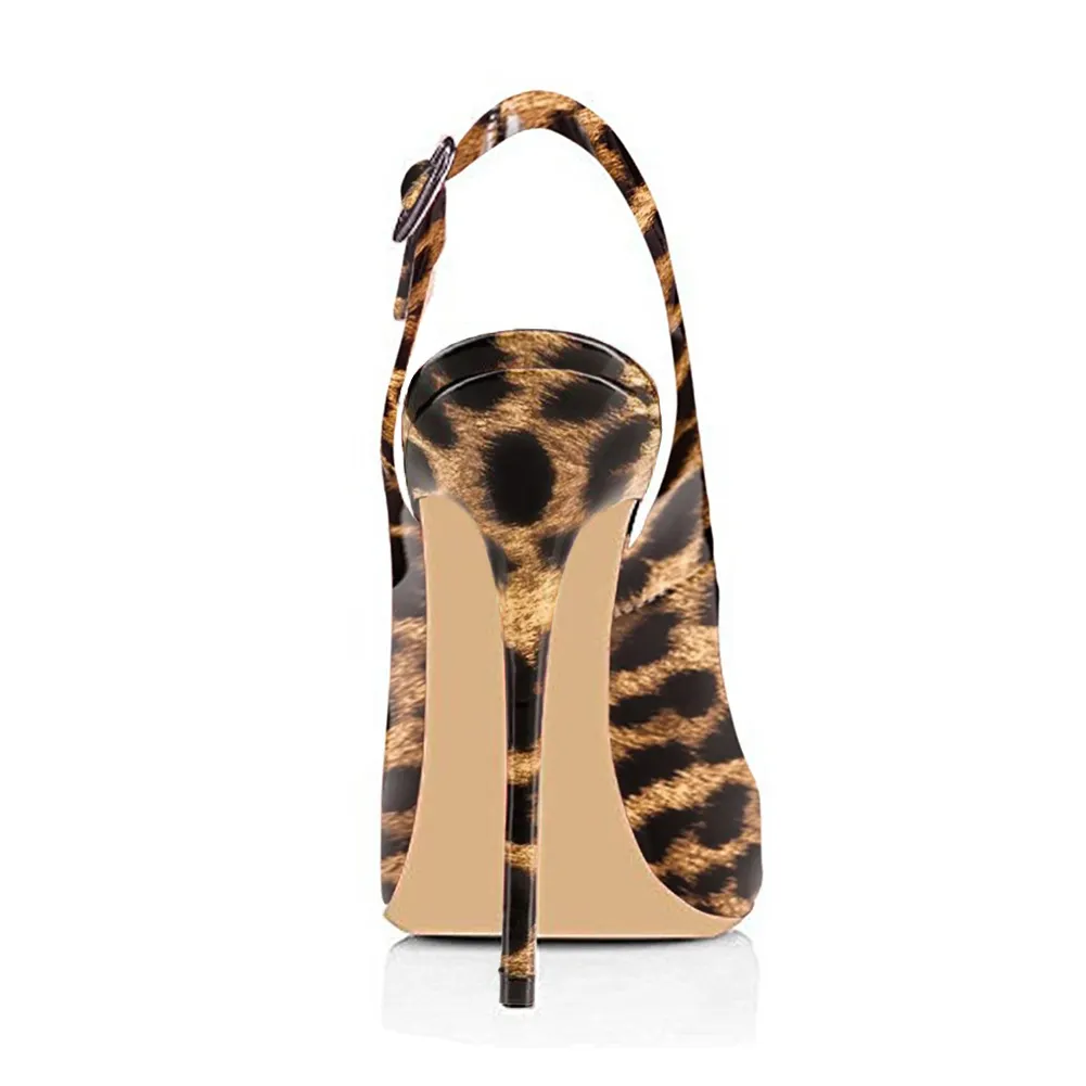 120mm Strap Slingback Sandals Peep Toe Platform Stilettos Leopard Patent Heels-vocosishoes