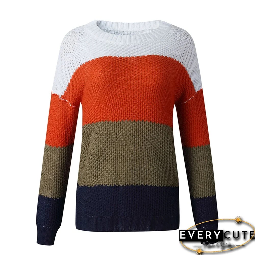 Orange Colorblock Lightweight Pullover Sweater