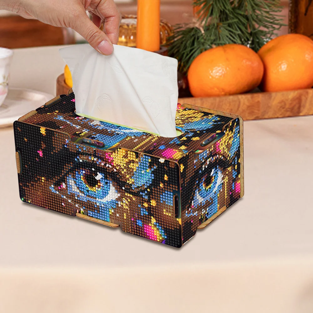 Colored Eyes Diamond Painting Tissue Box Wooden Diamond Art Tissue Storage Box