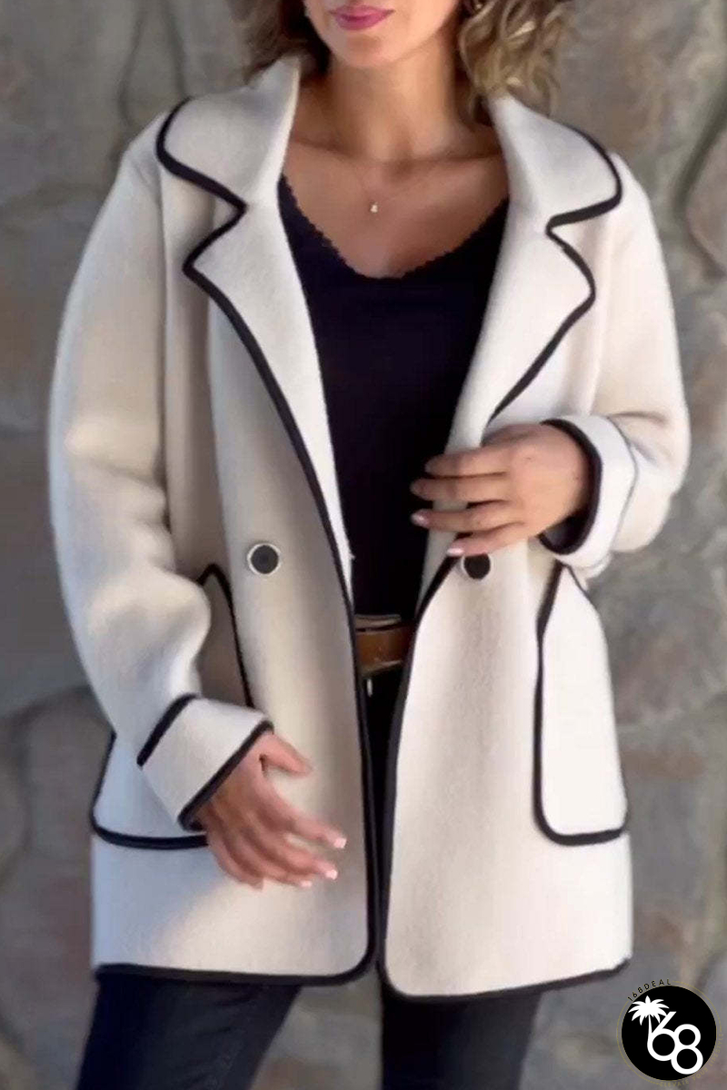 Casual Pocket Patchwork Contrast Turndown Collar Outerwear(5 Colors) | 168DEAL