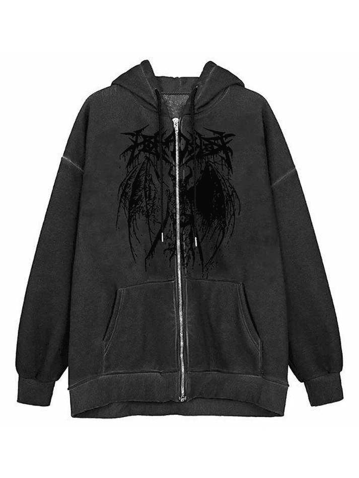 Brownm Oversized Skeleton Print Zipper Hoodie