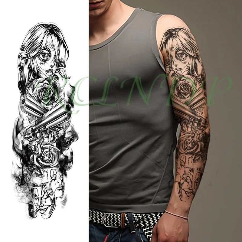 Waterproof Temporary Tattoo Sticker Anubis Ancient Egypt Dog Roma Clock Eye Full Arm Fake Tatto Flash Tatoo Sleeve for Men Women
