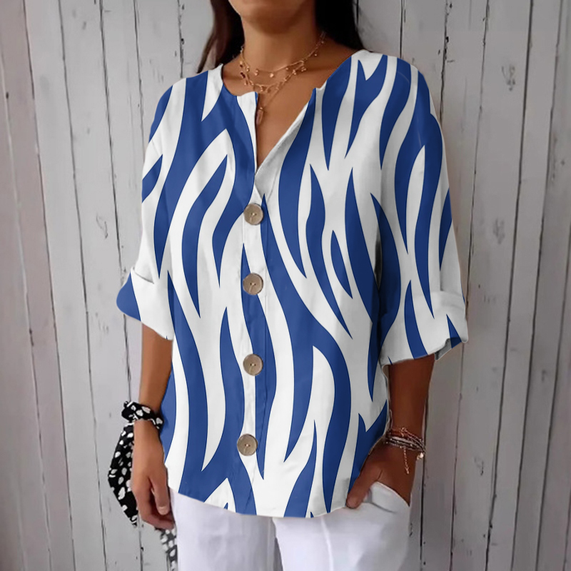 Comstylish Women's Retro Geometric Pattern Linen Blend Casual Shirt