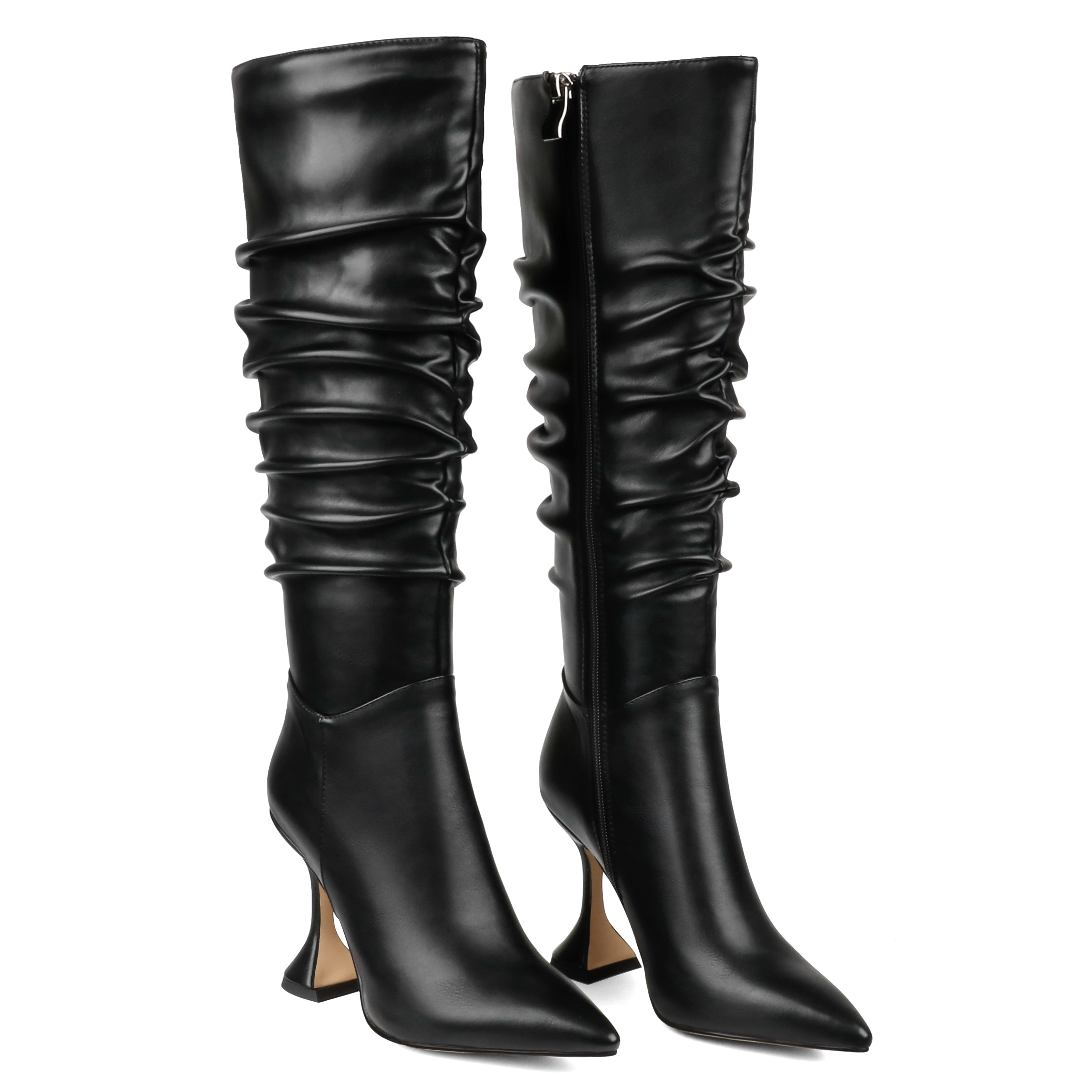 100mm Women Zipper Wrinkled Slouchy Boots Triangle Heels-vocosishoes