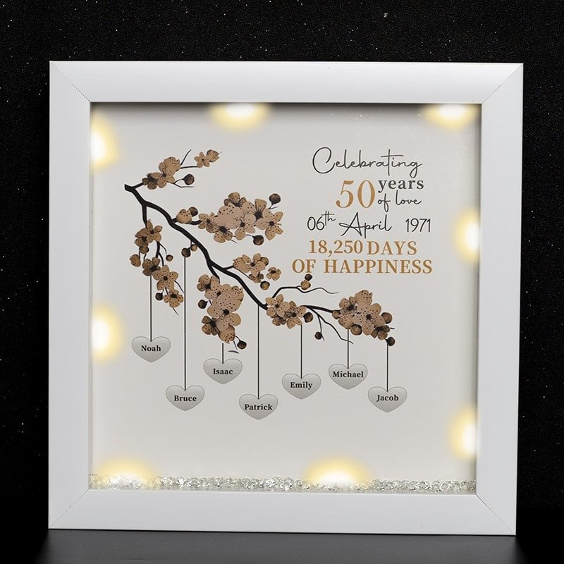 Vangogifts Custom Message Brown Personalised Light Up Family Tree Box Frame with 1-25 Names Mother's Day Gift For Grandma, Mom