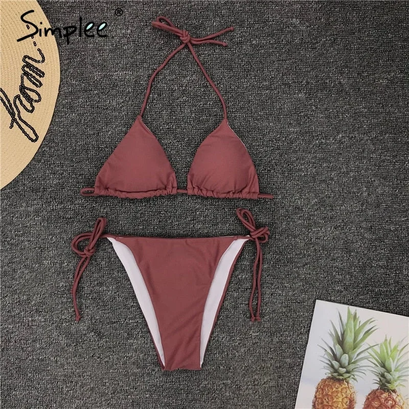 Simplee Halter bikini 2019 micro String sexy bathing suit women bathers Triangle thong swimsuit female neon swimwear biquini
