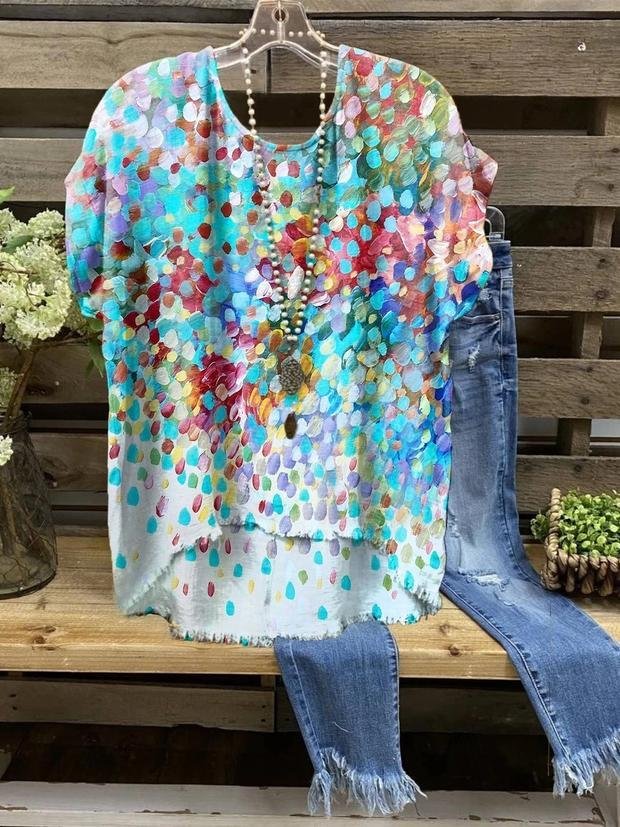 Ombre Tie-Dye Short Sleeve Casual Shirts Tops