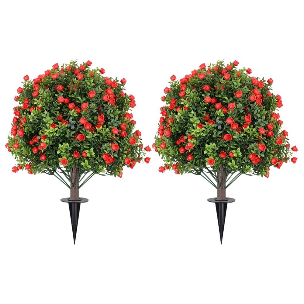 23.6" UV-Resistant Artificial Rose Boxwood Ball Trees (2 PCS)