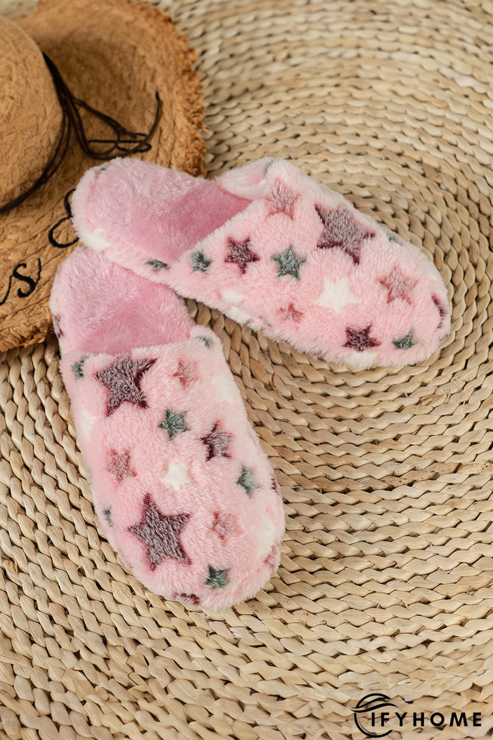 Pink Star Pattern Plush Home Slippers | IFYHOME